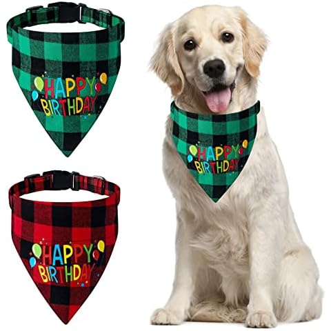 HACRAHO Hund Geburtstag Bandana, 2 Stück Happy Birthday Hund Bandana Halsband Plaid Dreieck Hund Bandana Lätzchen Cover