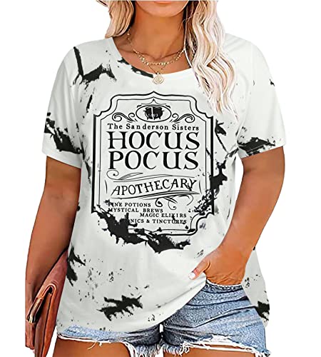 Women Plus Size Hocus Pocus Shirts Sanderson Sisters Graphic Tshirt Halloween Loose Fit Short Sleeve Tee Tops