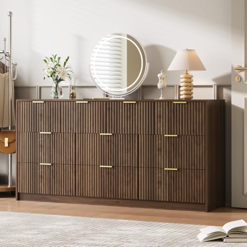 Image of MAISONARIA 63 inch Wide Fluted 10-Drawer Dresser for Bedroom, Walnut