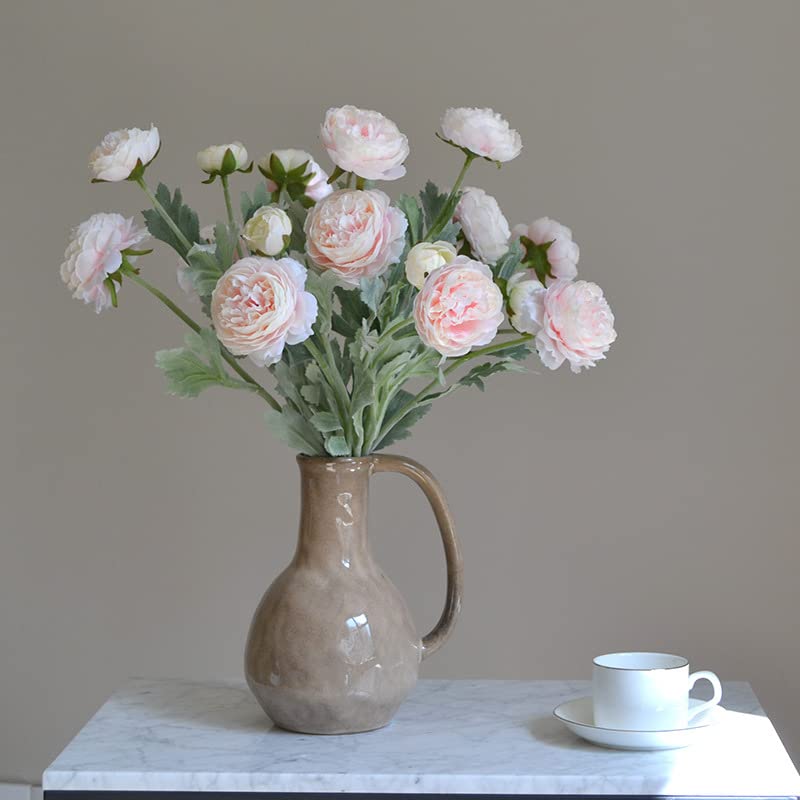 6PCS Artificial Ranunculus Flowers with Real Touch Stem Silk Ranunculus Flowers for Household Arrangement (Pink)