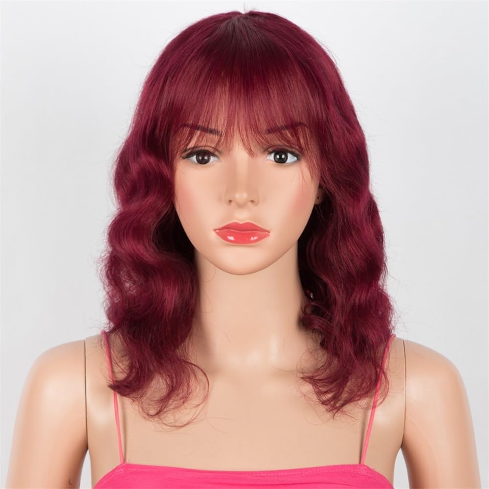 Schöne Roter kurzer, tief gewellter Bob, 100% Echthaar(24inches)