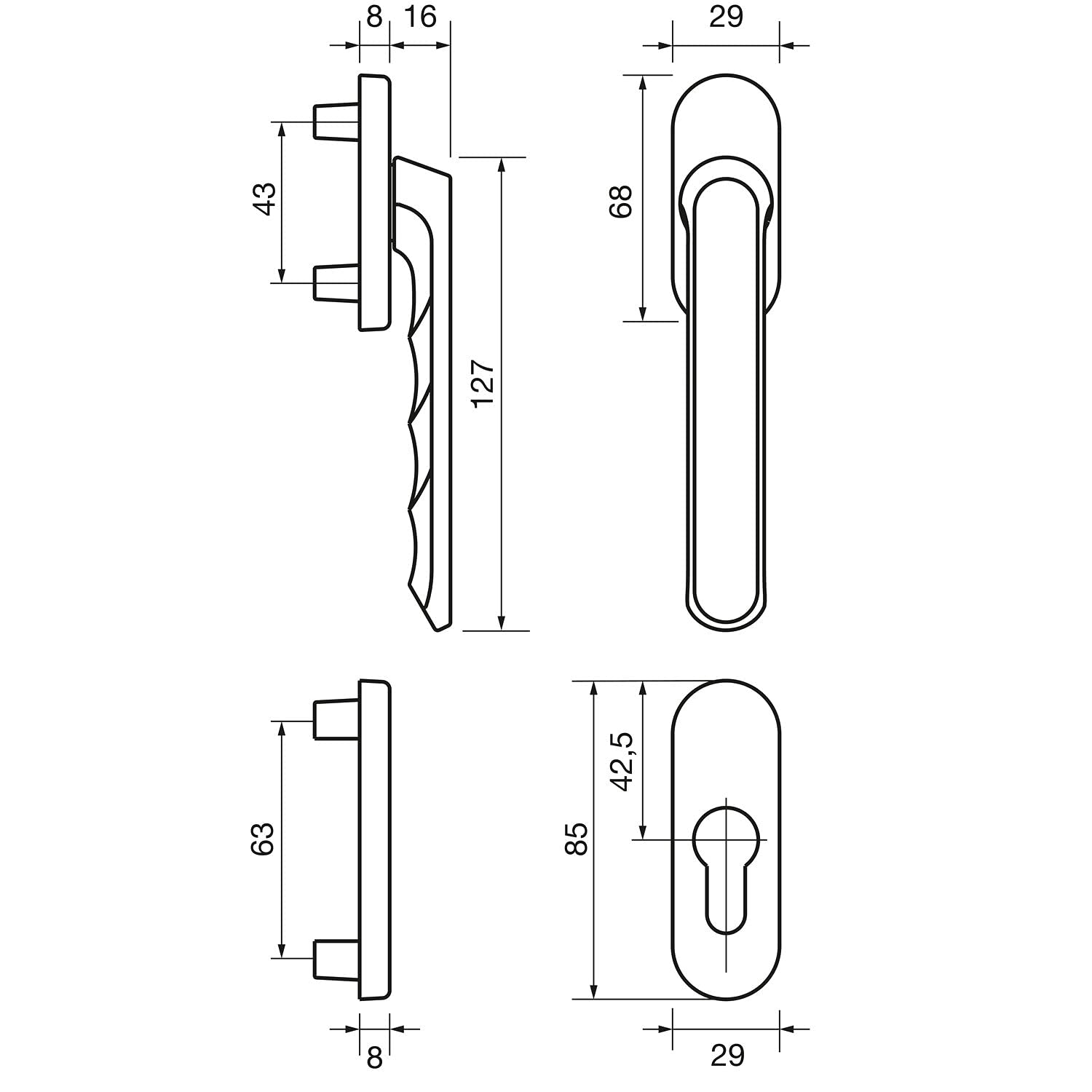 HOPPE 3419860 LIÈGE - Maniglia per porta del balcone, esterno piatto, argento anodizzato