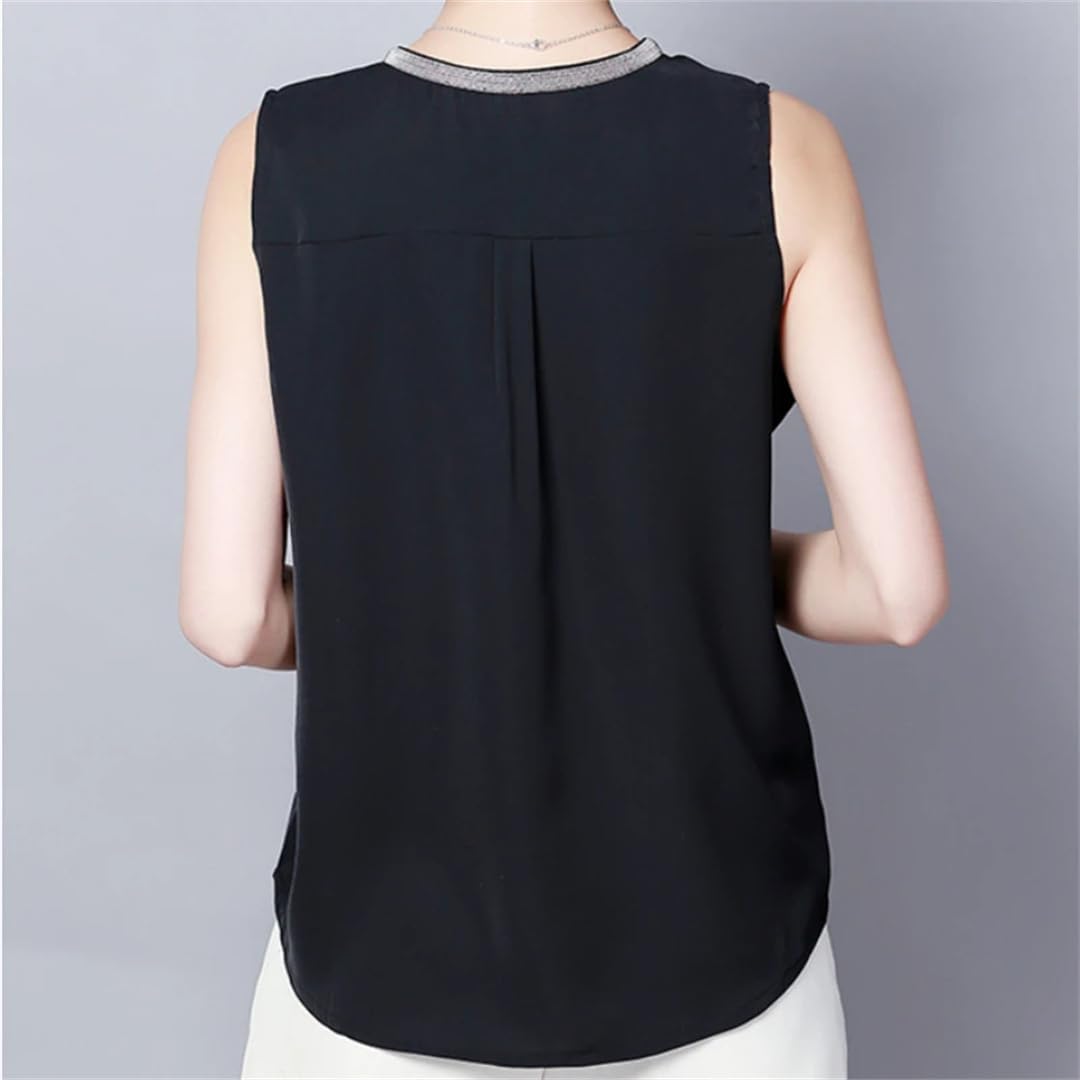 Top da donna in seta estiva casual allentato scollo a V raso gilet