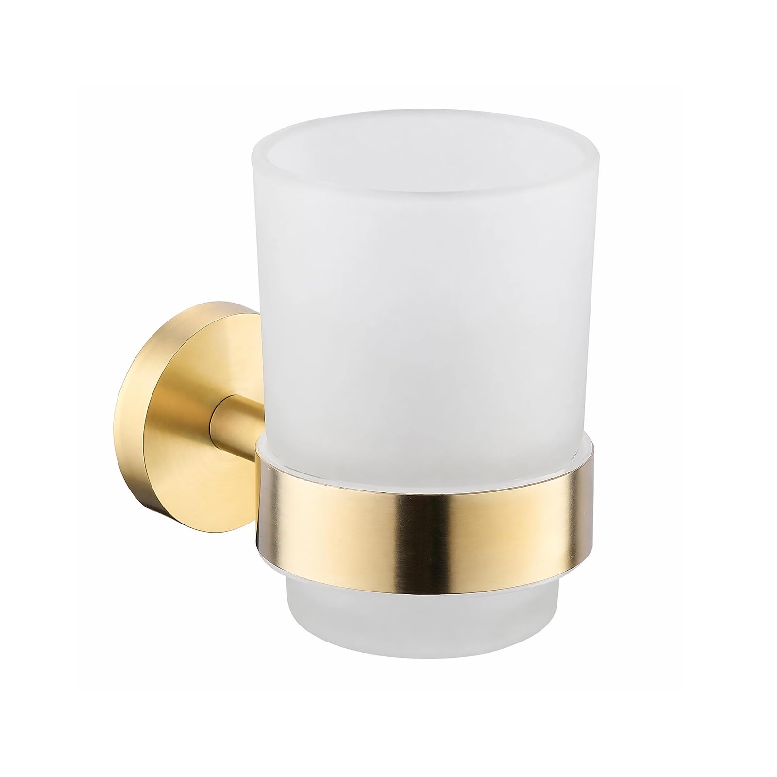 Soporte para cepillo de dientes, soporte para cepillo de dientes montado en la pared, dorado cepillado, soporte de acero inoxidable 304 con taza de vidrio esmerilado para accesorios decorativos de