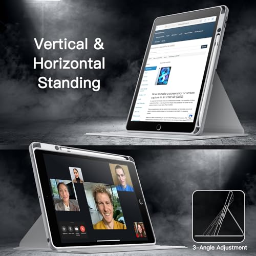 Image of JETech Rotating Cover Case for iPad 9 /8 /7 (10.2-Inch, 2021 /2020 /2019 Model, 9th /8th /7th Generation) with Pencil Holder, 360 Degree Rotation Protective Stand Cover Clear Back (Silver)