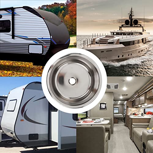 Image of Stainless Steel Round RV Sink, 11.6x11.6x5.1in /29.5x29.5x13cm | Single Bowl Drop-In | 40mm Drainage Hole | Yacht & Motorhome | Durable & Rustproof