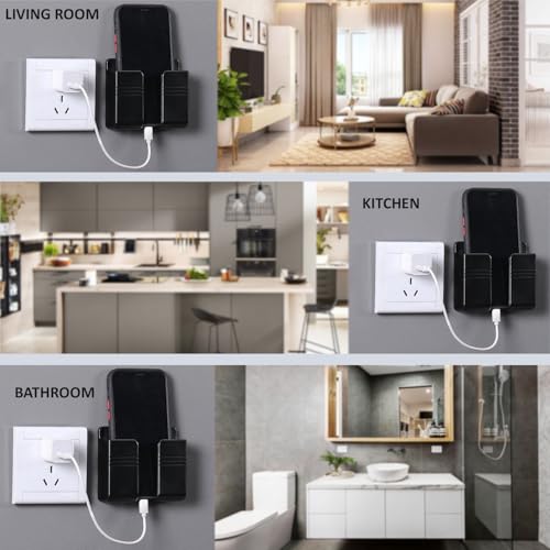 Image of Prolet Wall Mounted Mobile Holder Storage Case for Remote, Wall Mounted Mobile Stand /Multi Purpose Stand with Hole for Phone Charging (Black-P3, Pack of 3)