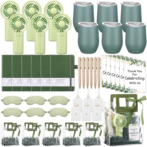 Talltalk 6 Sets Baby Shower Prizes for Game Wedding Bridal Shower Winners Gifts Guest Favors Luggage Tag Handheld Fan Cup Notebooks Silk Eye Mask Ballpoint Pen Card Gift Bags