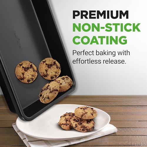 NutriChef 2-Piece Non-Stick Black Cookie Sheets - Versatile & Durable Non-Toxic Carbon Steel Bakeware Sets, Stackable Baking Tray for Cookies, Brownies, Jelly rolls - Oven Safe & Easy Clean - Thumbnail 7