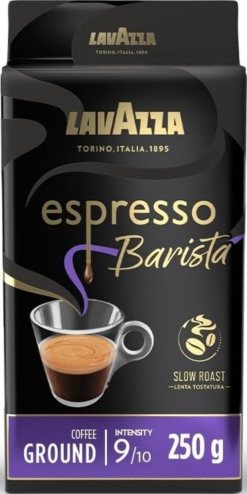 Lavazza, Espresso Barista Intenso, Café Molido Natural Tostado, Ideal para Cafetera Italiana, de Filtro y Francesa, con Notas Aromáticas de Cacao y Madera, Intensidad 9/10, Tueste Medio, 250 g