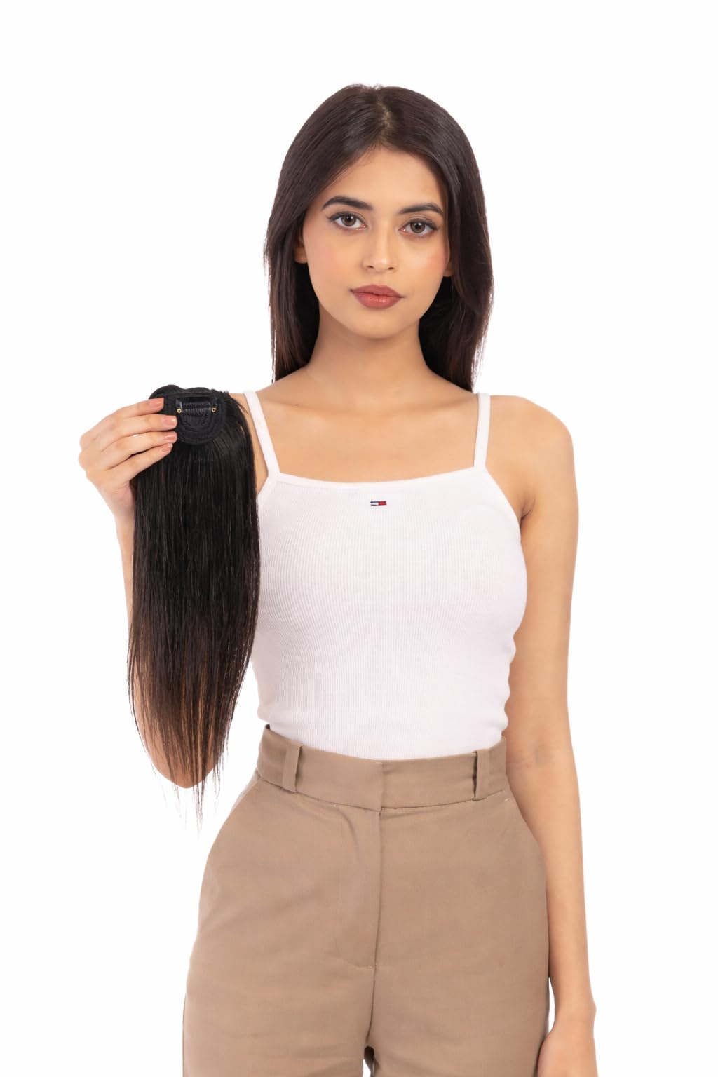 1 Clip Invisible Hair Patch - 100% Human Hair Extension for Instant Volume | Dark Brown (12 Inches)-image-29