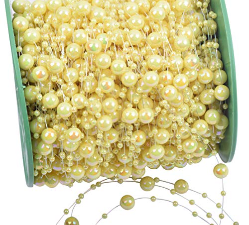 KAOYOO 200 Feet Artificial Pearls String Beads Chain Garland Pearl Beaded Trim(Yellow AB)