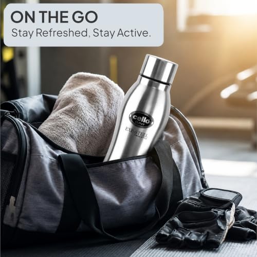 Image of CELLO New Curvy Stainless Steel Water Bottle For Daily Use Set of 3 Pcs Silver, 1000 ml | Single Wall Rustproof & Leakproof, Fridge Safe | Stainless Steel Water Bottle For Kids, Office, Travel, Picnic