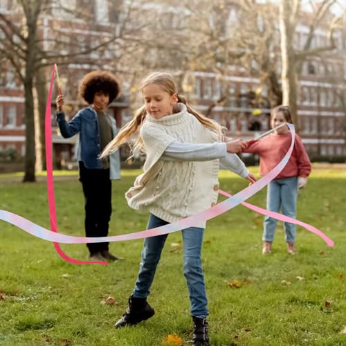 Classicseali 3 Stück Gymnastikband Kinder,Tanzband mit Stab Kinder,Tanzbänder für Künstlerische Tanztraining Talentshow Weihnachten Kindergeburtstag,Bodenturnen Stabs,Mehrfarbig(2m)
