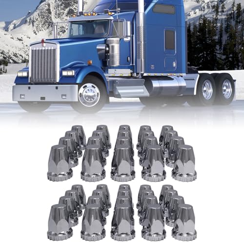 Image of 33mm ABS Chrome Dome Screw-on Lug Nut Caps Standard Flanged Column Lug Nut Cover Dome for Semi Truck Trailer (40PCS)