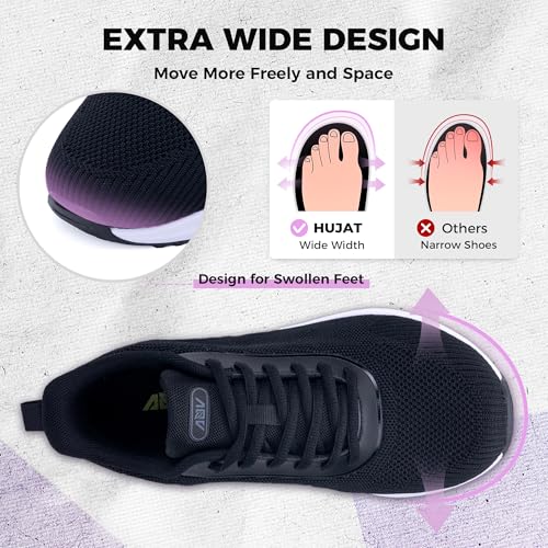 Image of SURRAY Women's Wide Width Walking Shoes - Plantar Fasciitis Arch Support Orthotic Sneakers, Comfortable Tennis Shoes for Casual Gym Workout US Size 6-11