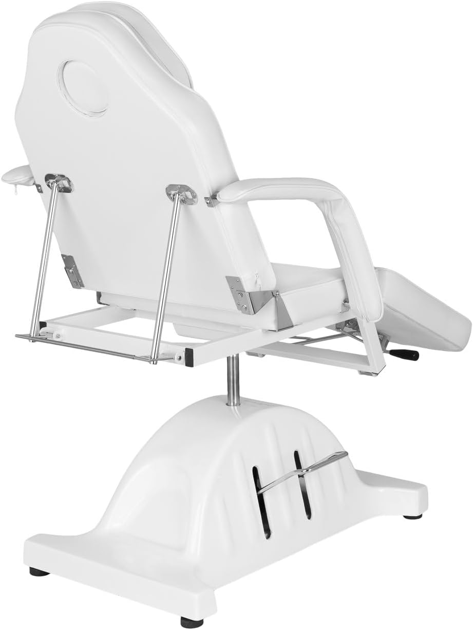 Buy-Rite Sheila Hydraulic Facial Bed for Spa & Salon Use - 360° Swivel, Adjustable Backrest & Leg Rest, Hydraulic Pump, Removable Armrests & Face Pillow, White, SY-8003A