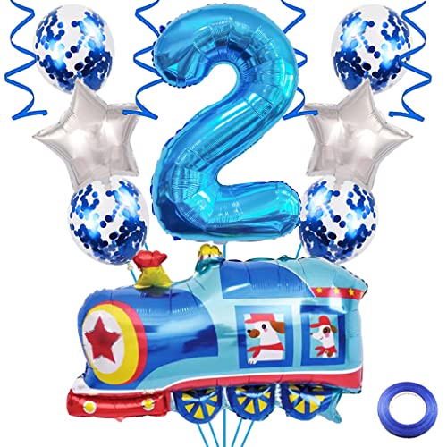 Weenkeey 2nd Train Birthday Balloon Decor - Giant Aluminum Foil Number 2 Mylar for Railroad Party Boys - Blue