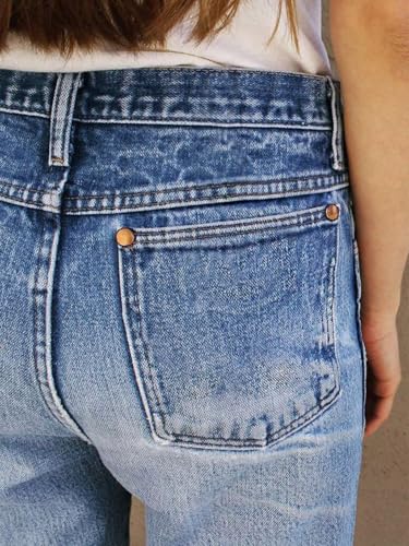 Flamingals High Rise Straight Leg Wash Roll Hem Stylish Trendy Chic Jeans4