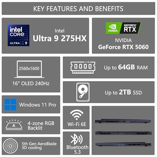 Image of Acer Predator Helios Neo 16S AI Gaming Laptop | 16 inch 2560x1600 OLED 240Hz G-SYNC | Intel 24-core Ultra 9 275HX | 16GB DDR5 2TB SSD | GeForce RTX 5060 (Up to 572 AI Tops) Win11Pro w /DLCA Accessory
