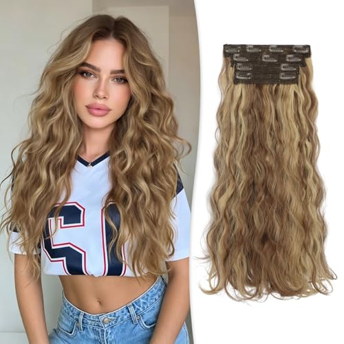Extensiones de clip RUWISS de 45 cm con un acabado rizado y natural de alta gama para mujer