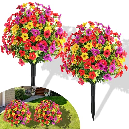 ERIYQM 20" Set of 2 Artificial Topiary Ball Flowers for Outdoors Decoration