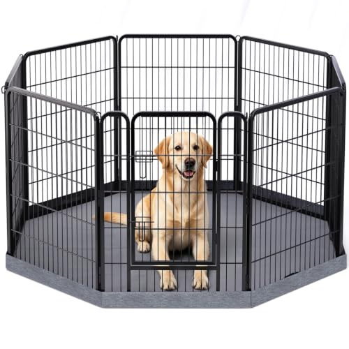 Image of PETIME Dog Playpen,Metal Exercise Puppy Pen Heavy Duty Kennels Yard Fence Indoor /Outdoor 30 inch W x 40 inch H 8 Panels Dog Cage with Octagon Bottom Pad