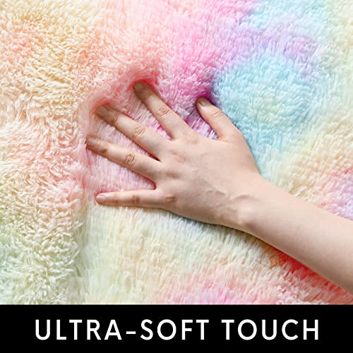 Vocrite Soft Rainbow Rug For Girls Bedroom, Cute Fluffy Fuzzy Area Rugs For Kids Room, Anti-Slip Rectangle Furry Shaggy Carpets For Classroom Playroom Nursery Dorm, Small Plush Bedside Rug, 3X5 #TOP2