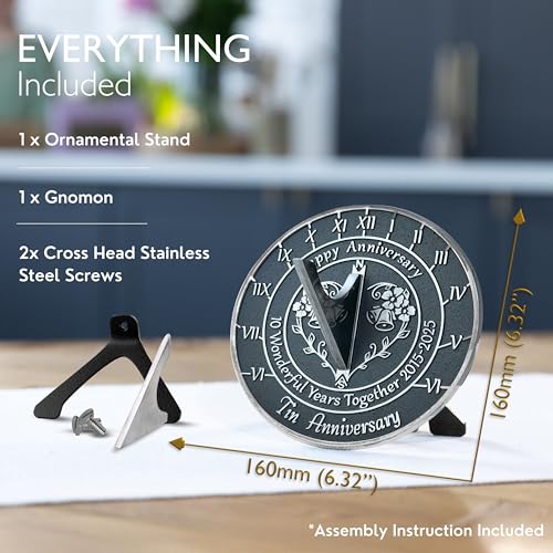 Anniversary Sundial Gift For 10th Tin Wedding Anniversary In 2025 - Recycled Metal Home Decor Or Garden Present Idea - Handmade In UK For Him, Her Parents Or Couples 10 Year Celebration - Image 3