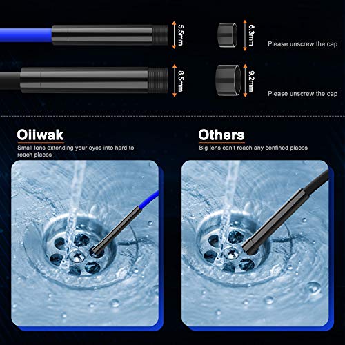 33FT Industrial Endoscope, Oiiwak Borescope Inspection Camera 5.5mm 1080P for Pipe Drain Sewer Plumbing with 4.3 Inch IPS Screen IP67 Waterproof Scope Camera 6 LED Lights(10M/with Tool Box)