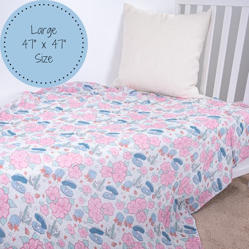 Image of LollyBanks Baby Swaddle Blanket for Girls, 100% Cotton Soft and Breathable Muslin Swaddle Blanket 47 x 47 Inches, Lightweight Newborn Blankets, Baby Essentials Must Haves (Clams Flower Print)