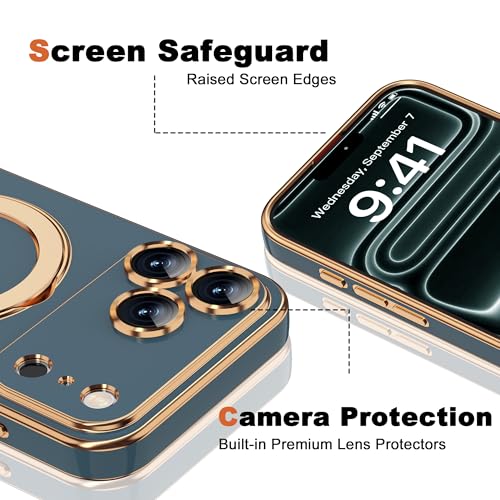 ETPESOK Compatible with iPhone 17 Pro Max Case with Magnetic Ring Stand [Compatible with Mag-Safe] [Full Camera Lens Protector] Soft Plating Phone Case for iPhone 17 Pro Max 6.9", Grey Blue by ETPESOK - Used condition - Image 7