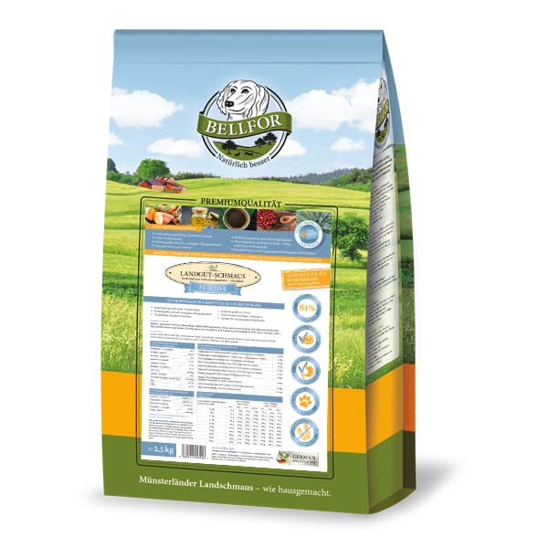 Bellfor Landgut-Schmaus Junior – Getreidefreies Trockenfutter für Welpen – 2,5 kg – Mit Insektenprotein, Hypoallergen & Besonders Verträglich für Junghunde
