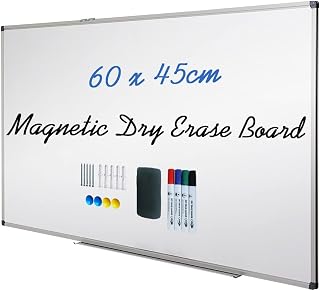 XIWODE Magnetic Dry Erase Board, Wall Mounted Whiteboard, 60 x 45cm, Lightweight White Board, Erase Board Silver Aluminium Framed with Lacquered Steel Surface