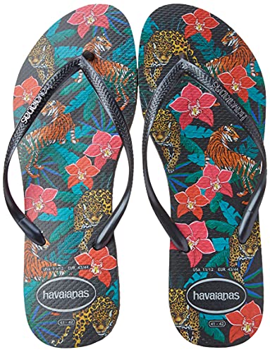 Chinelo Slim Tropical, Havaianas, Feminino, Preto/Cinza Dark Metalico, 37/38