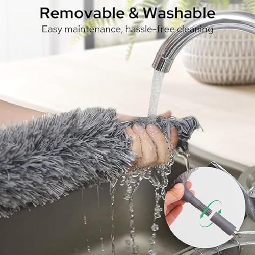 Image of Long Handle Microfiber Feather Ceiling Duster for Home Dust Cleaning 1pcs 100 Inch Extendable Pole & 2pcs Replaceable Bendable Brush for Cleaning High Cobweb Stick high Ceiling Fan Cleaner