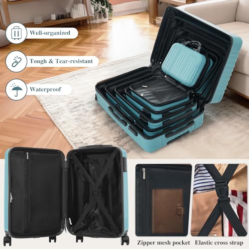 Image of Hardshell 6pcs Luggage, Lightweight Suitcase with Spinner Wheels, Ice blue