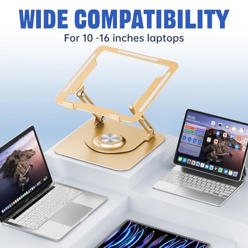 Laptop Stand for Desk, Adjustable Computer Stand with 360° Rotating Base, Ergonomic Laptop Riser for Collaborative Work, Foldable & Portable Laptop Stand, fits for All 10-16" Laptops