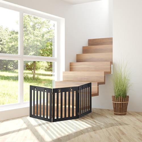 Relaxdays Hundeabsperrgitter, freistehendes Schutzgitter, HxB: 60 x 153 cm, MDF, zusammenklappbares Türgitter, schwarz