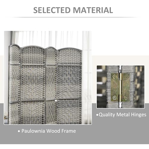 HOMCOM Room Divider, 6 Ft 6 Panel Folding Privacy Screen, Hand-Woven PP Wall Partition with Pine Wood Frame, Freestanding Room Separator for Bedroom, Home Office, No Assembly, Mixed Gray
