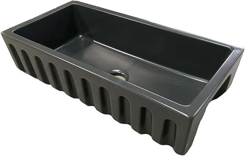 Miniatura 5 de Delantal de arcilla refractaria Brescia auténtico de 36 pulgadas con lavabo frontal estilo casa de campo, color negro mate