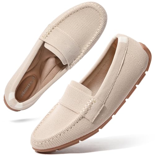 Zelaprox Loafer Shoes for Women Comfortable Women's Loafer Shoes Flat Shoes Apricot