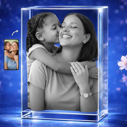 STRONGUS Personalized 3D Crystal Photo for Dad Custom Engraved Picture in Premium Optical Crystal Personalized Photo Keepsake for Father Grandpa Papa Husband Laser Engraved Family Memory Display Made in USA