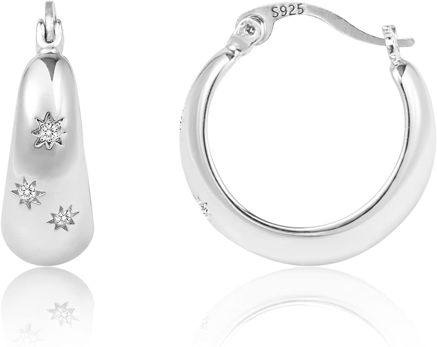 KISSPAT Sterling Silver Chunky Hoop Earrings for Women Hypoallergenic Thick Huggie Earring Wide Hoops Everyday Hoop Earrings