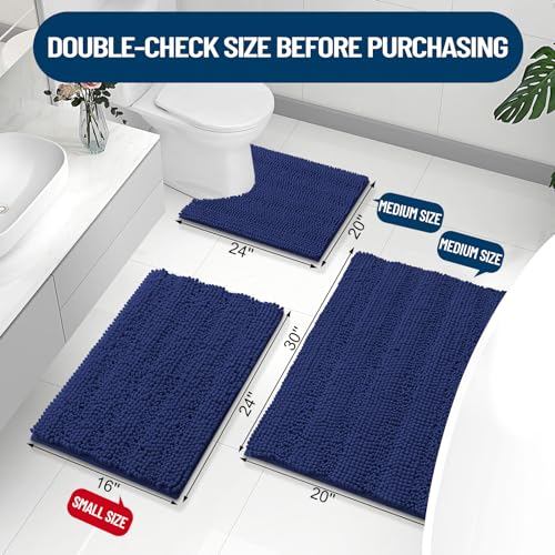 Grandaily Chenille Striped Bathroom Rugs 36x24, Extra Thick and Absorbent Bath Rugs, Non-Slip Soft Plush Shaggy Bath Carpet, Machine Wash Dry, Bath Mats for Bathroom, Navy