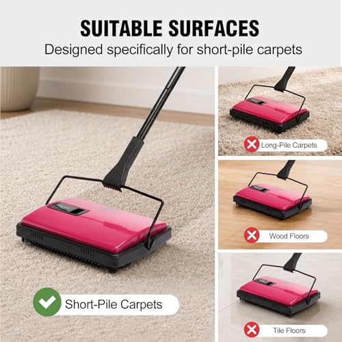 Image of Manual Carpet Sweeper with Extra Roller,Non-Electric Pet Hair Remover