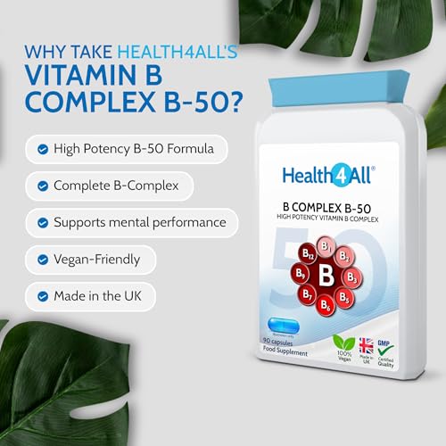 Health4All Vitamin B Complex B-50 90 Capsules, 3 Months Supply, High Potency Vegan B-Complex with PABA | Support Cognitive Functions, Energy, Tiredness & Fatigue | Made in UK (not Tablets) - Image 3