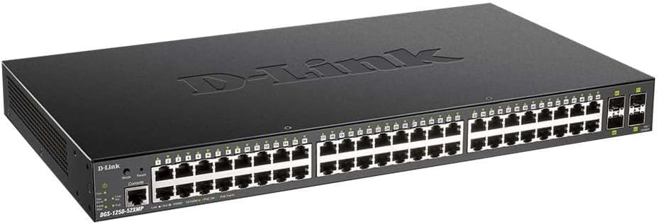 D-Link DGS-1250-52XMP - 52-Port Gigabit Smart Managed PoE Switch with 10G Uplinks, 370w Poe Budget, 48 X 10/100/1000base-t PoE, 4 X 10g SFP+ Ports, 176 Gbps Switching Capacity
