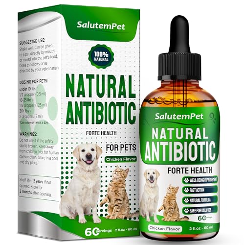 Dog Antibiotics Forte Health | Antibiotics for Cats | Herbal Supplement for All Breeds | for Easy Breathing | Digestion and Urination | Skin & Coat | Chicken Flavor | 2 Oz