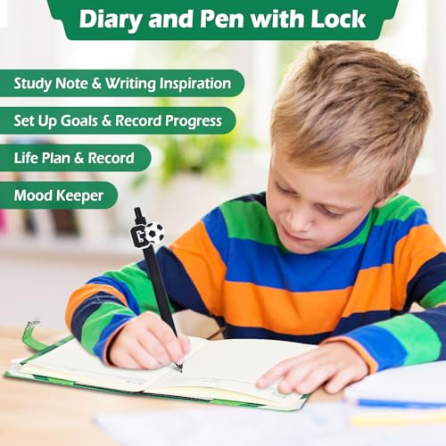 Velvdovyre Tagebuch mit Schloss Fußball Tagebuch Jungs mit Code Notizbuch mit Code Kinder Teenager Geschenke für Jungen 6 7 8 9 10 11 12 13 14 15 16 Jahren